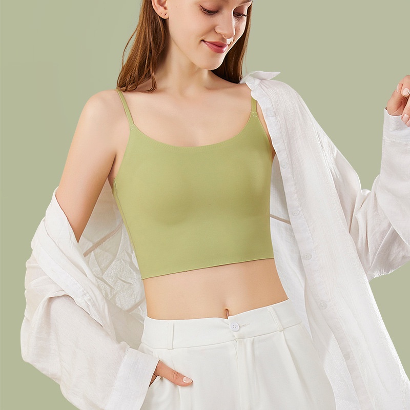 Áo Lót Lụa Mát Một Mảnh Có Mút Đệm Ngực Lưng Đẹp Thời Trang Mùa Hè Dành Cho Bạn Nữ Mặc Ngoài Trời