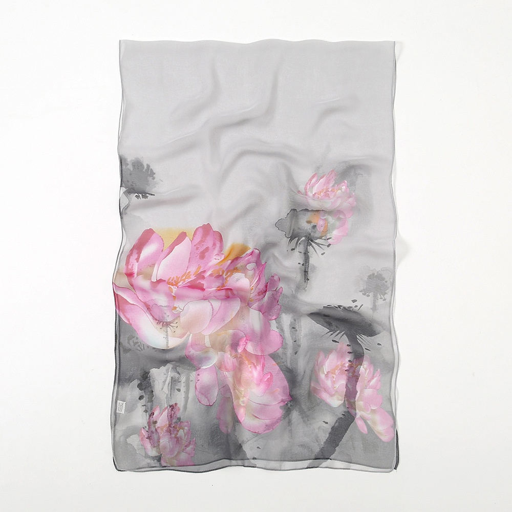 Khăn Quàng Cổ Chống Nắng 160 * 50cm Bằng Lụa Mỏng In Họa Tiết Hoa Sen Thời Trang Xuân Hè Cho Nữ