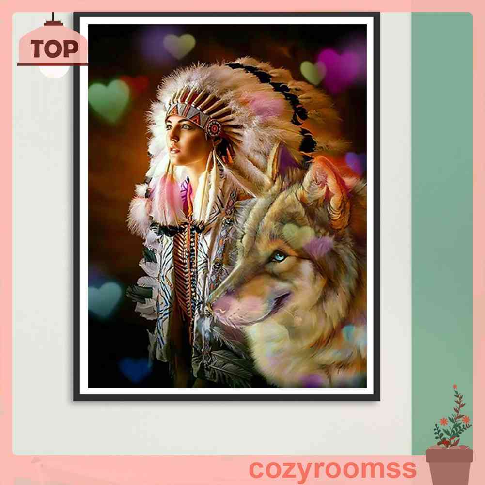 Tranh Đính Đá Kim Cương Toàn Bộ 5D DIY Hình Vẽ Sói Ấn Độ