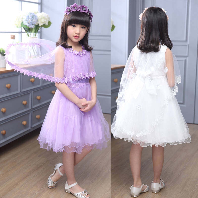 Đầm Công Chúa Phồng Phối Ren Hoa 110-160cm Dành Cho Bé Gái 2-12 Tuổi