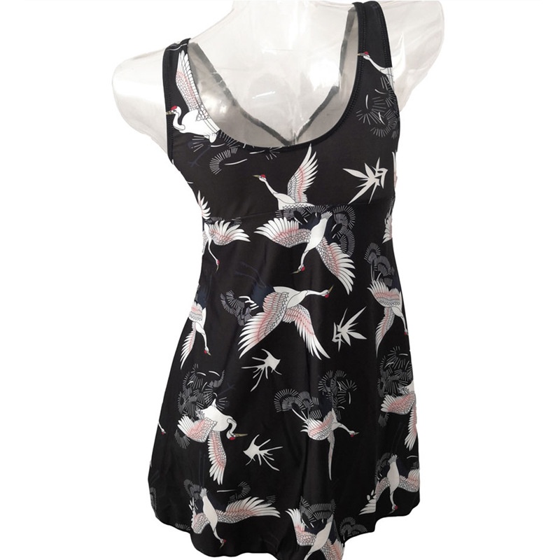 Bộ Đồ Bơi Một Mảnh Cổ Chữ V Khoét Sâu In Họa Tiết Chim Hạc Màu Trắng Quyến Rũ Plus Size Cho Nữ