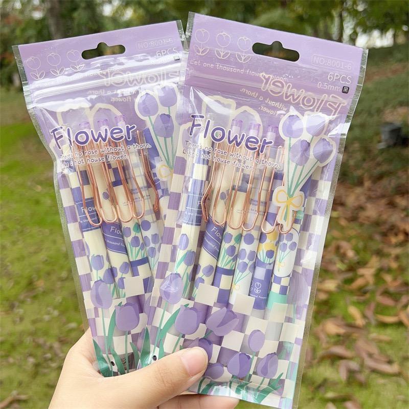 Set 4 hoặc 6 cây bút mực gel bấm đen nhanh khô 0.5mm hoạ tiết dễ thương