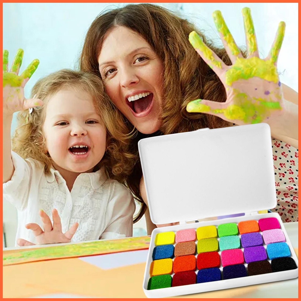 Đệm Mực In Dấu Vân Tay 12 / 24 Màu Có Thể Giặt Sạch Dành Cho Trẻ Em DIY