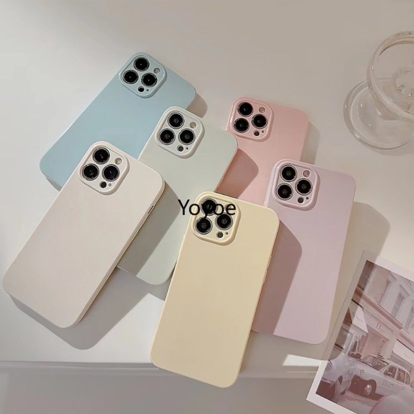 Ốp Điện Thoại Silicon Màu Kẹo Trơn Mẫu Mới Bảo Vệ Camera Cho iPhone 11 13 12 14 Pro Max XS X XR 7 8 Plus SE