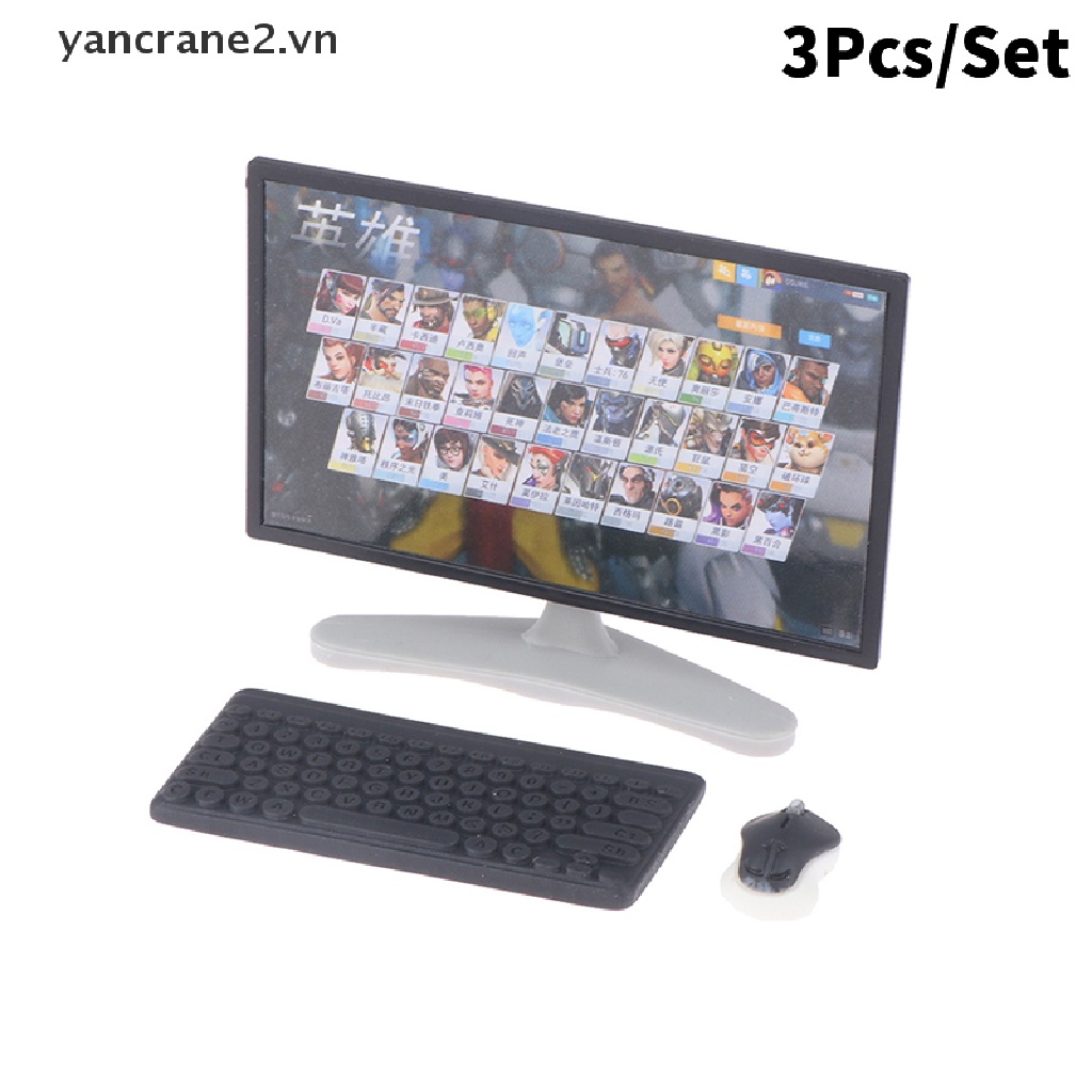 Set 3 Mô Hình TV / Chuột / Bàn Phím Để Bàn Trang Trí Nhà Búp Bê 1: 12 1: 12