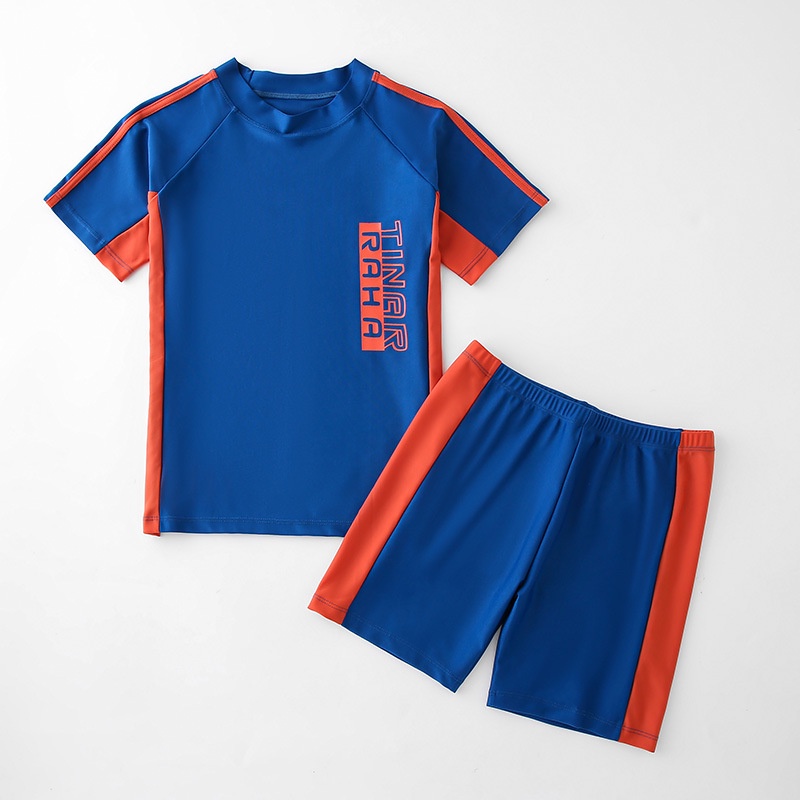 Bộ Đồ Bơi 2 Mảnh Gồm Áo Tay Ngắn Và Quần Ngắn Nhanh Khô Màu Xanh Dương 120-150cm Cho Bé Trai