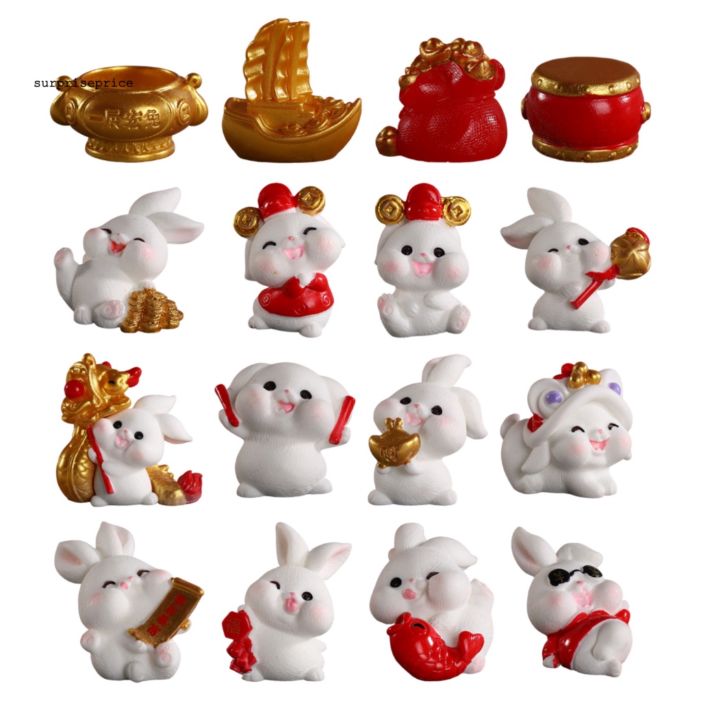 Set 2 Tượng Thỏ Điêu Khắc Thủ Công Trang Trí Năm Mới