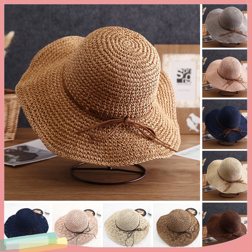 Mũ Rơm Rộng Vành Thắt Nơ Thoáng Khí Màu Sắc Thời Trang Cho Nữ