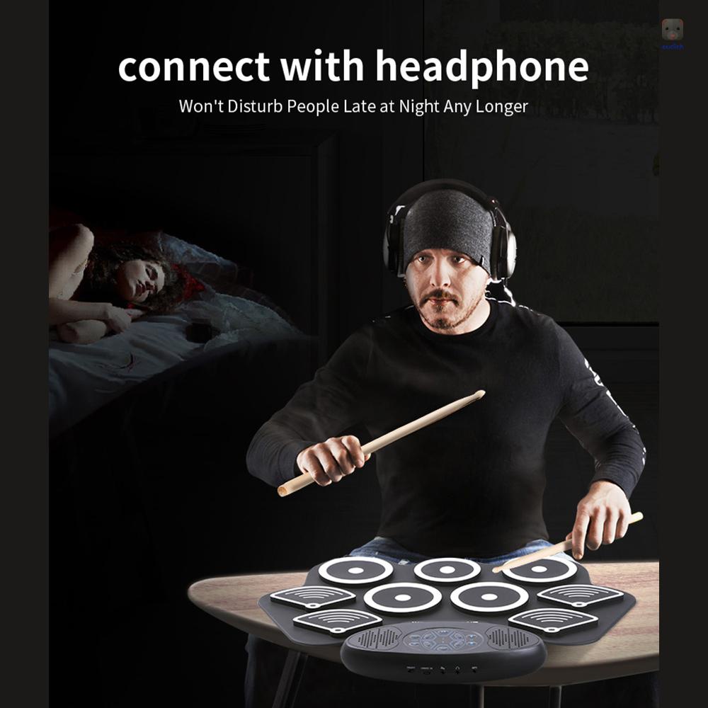 Bộ Trống Cuộn Điện Tử 9 Đệm Silicone Tích Hợp 2 Loa Đa Năng Có Thể Sạc Lại Hỗ Trợ Ghi Âm / Chức Năng Ghi Âm