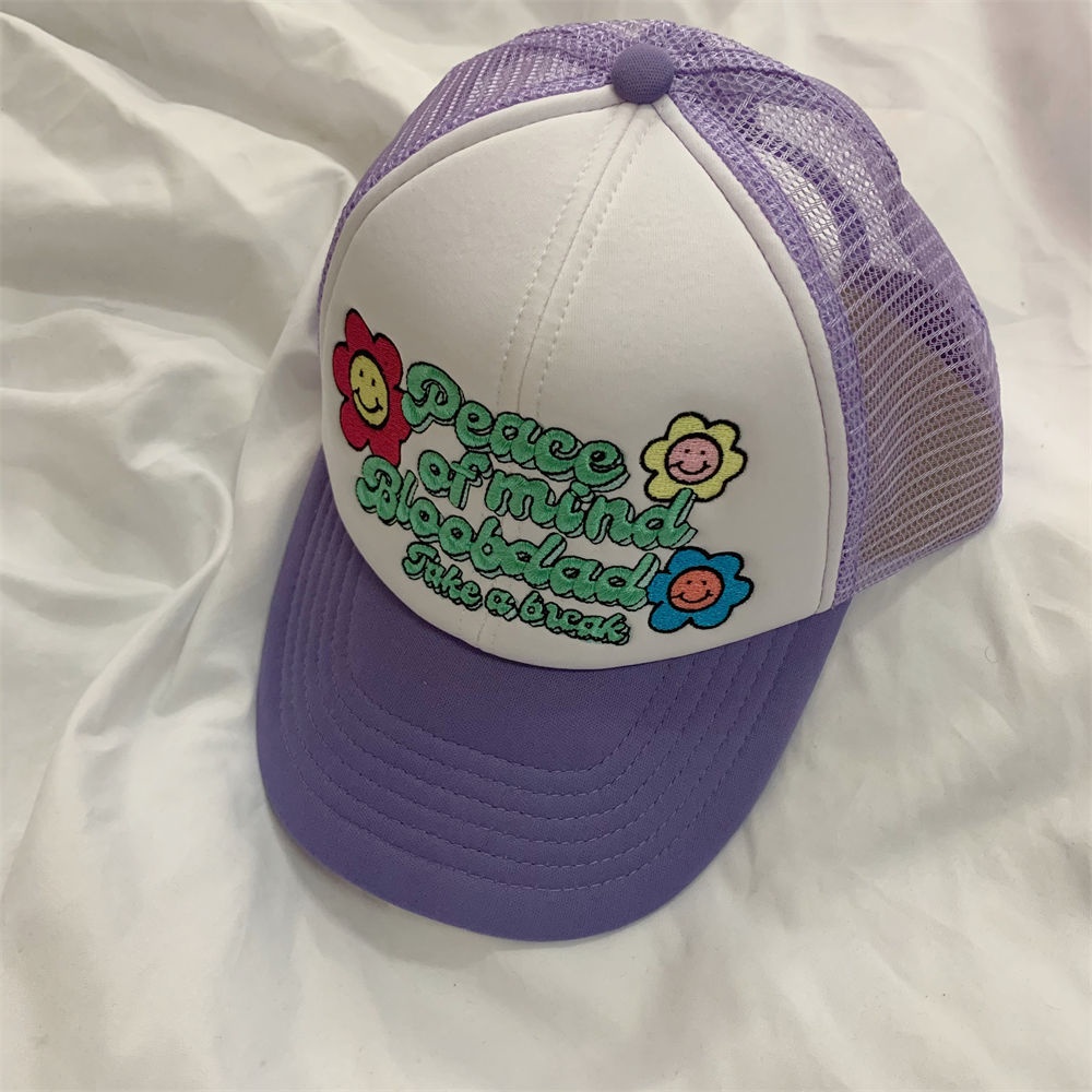 Mũ Lưỡi Trai Cho Nam Và Nữ Thêu Hình Mặt Cười Phối Lưới Thoáng Khí Thời Trang Mùa Hè