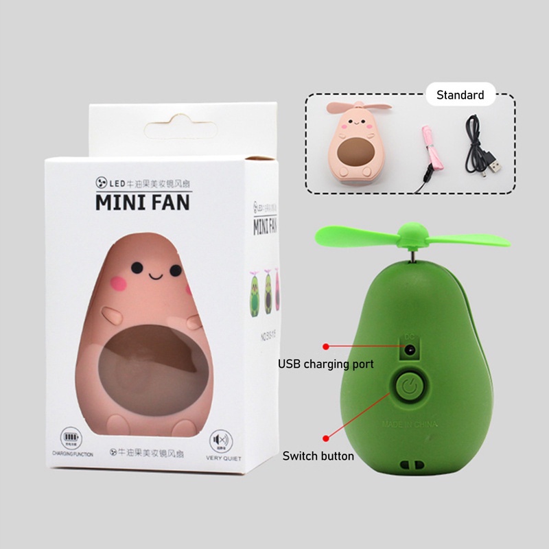 Gương Trang Điểm Cầm Tay Nhỏ Gọn Có Đèn Kèm Quạt Sạc USB Tiện Dụng Cho Nữ Sinh