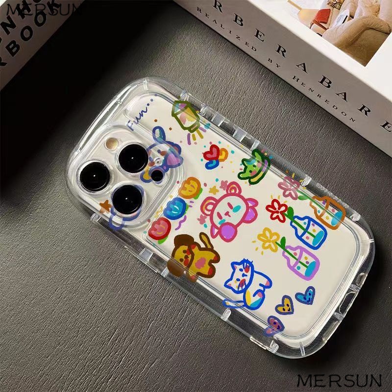 ✅Ốp Điện Thoại Trong Suốt Họa Tiết Graffiti Động Vật Kiểu Hàn Quốc Cho Iphone 13 1112 xs14pro Xr