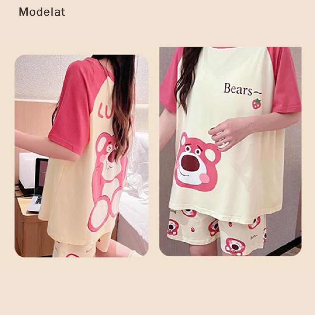 Bộ Đồ Ngủ Mặc Nhà 3 Món Tay Ngắn Dáng Rộng In Hoạt Hình Thời Trang Mùa Hè Cho Bạn Gái