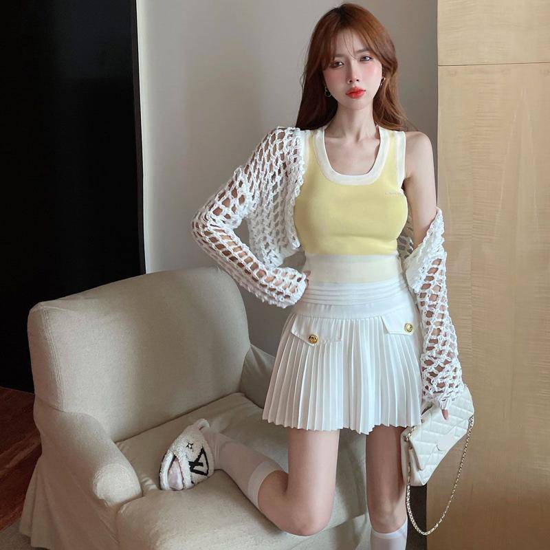 Set Áo Tank Top Hai Mảnh Màu Hồng Ngọt Ngào Phong Cách Dopamine Phổ Biến Cho Nữ