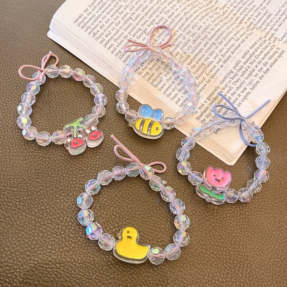 Cột tóc hạt trong suốt hoạ tiết hoạt hình vịt vàng hoa tulip dễ thương năng động CT34