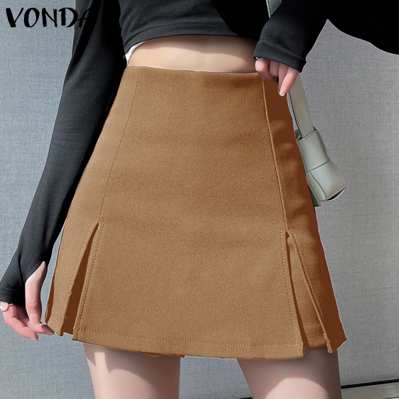Chân váy chữ A VONDA màu trơn phong cách Hàn Quốc cho nữ