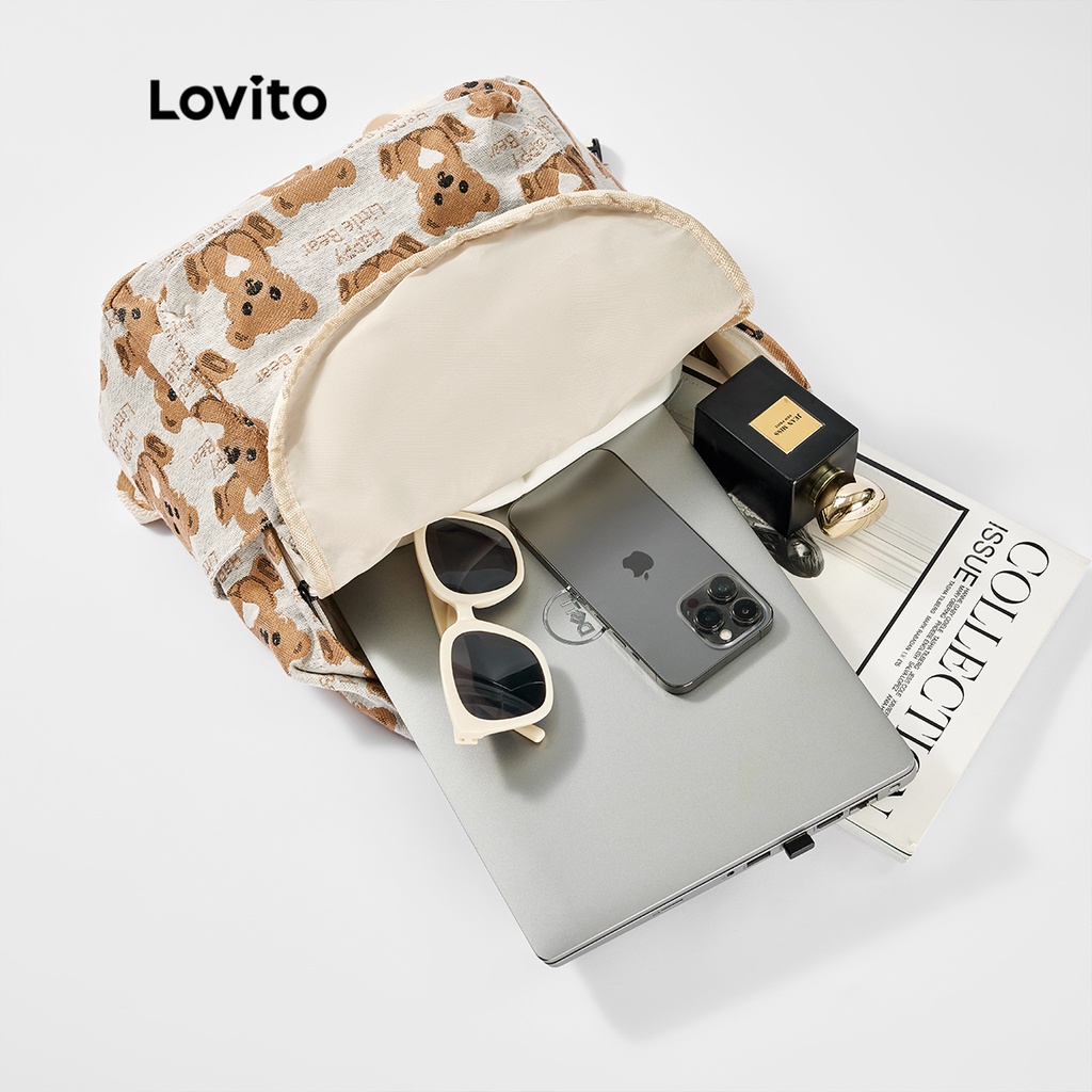 Balo Lovito họa tiết động vật hoạt hình túi có khóa kéo phong cách thường ngày cho nữ L50AD109 (màu mơ/đen)