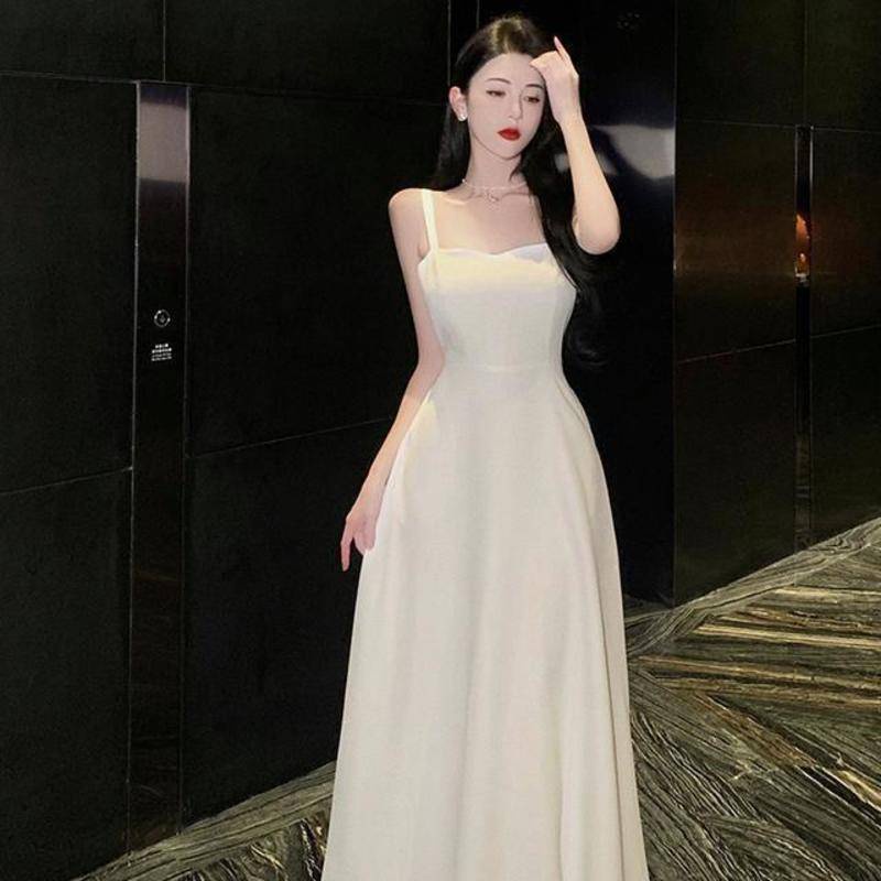Đầm Dự Tiệc Hai Dây Dáng Dài Màu Trắng Thời Trang Xuân Hè Cao Cấp Cho Nữ