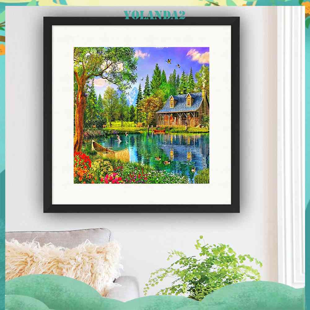 Tranh Đính Đá Kim Cương Toàn Bộ 5D DIY Hình Vẽ Bên Hồ Nước