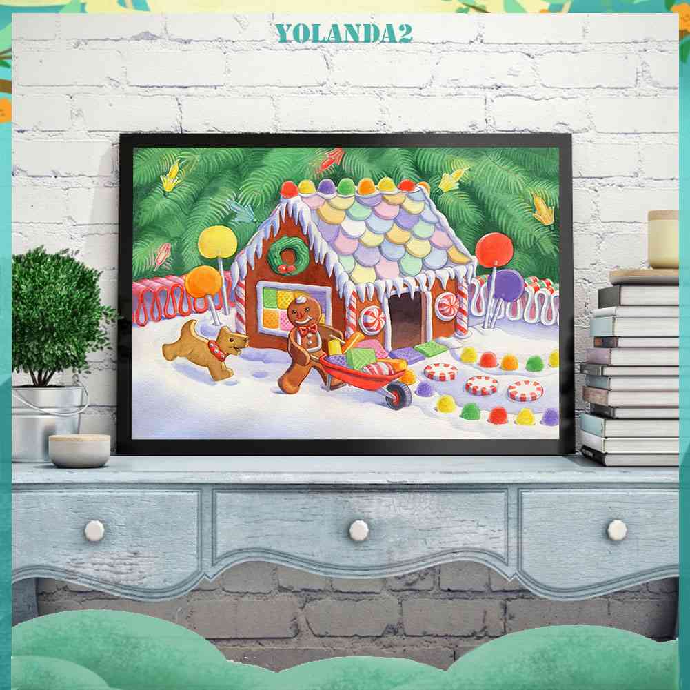 Tranh Đính Đá Kim Cương Toàn Bộ 5D DIY Hình Ngôi Nhà Kẹo Giáng Sinh