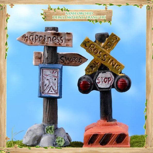 Mô HìnhTiểu Cảnh "Biển Báo Stop, Chỉ Đường Mini" Trang Trí Sen Đá, Sân Vườn/ Chậu Cây, DYI, Terrarium