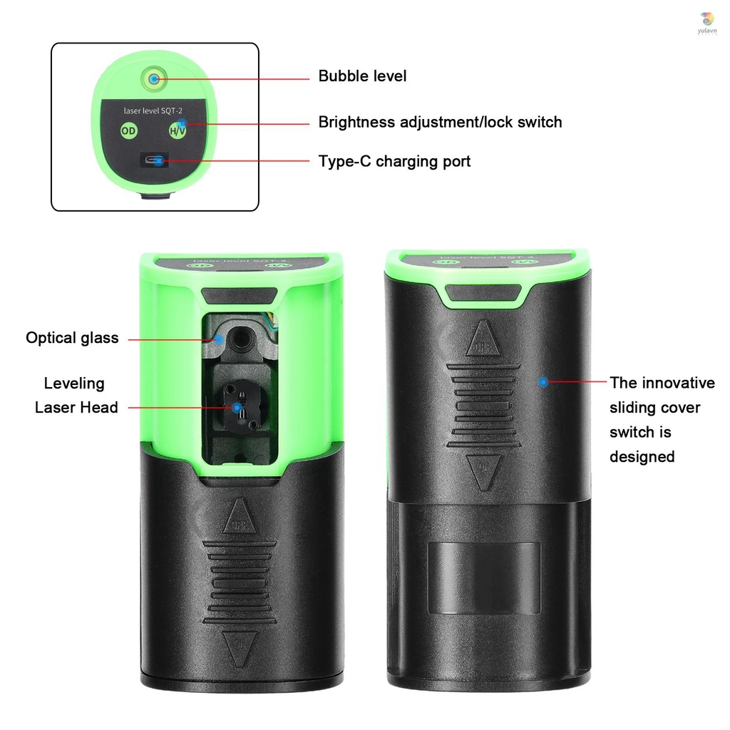 Máy Cân Bằng Laser 2 Cấp Độ Đa Năng Mini Màu Xanh Lá Có Thể Sạc Lại Chống Rơi