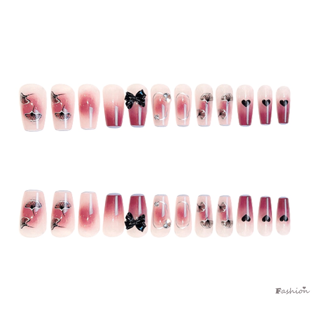 Móng Tay Giả Siêu Mỏng Che Phủ Toàn Diện Đính Đá Trang Trí Nơ Xinh Xắn