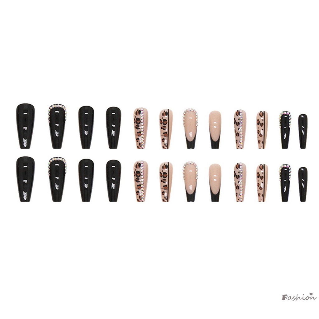 Bộ Móng Tay Giả Dài Màu Đen Đính Đá Nhiều Màu Sắc Không Gây Hại Và Viền Mượt Mà