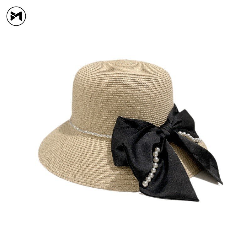 Mũ Cói Rộng Vành Chống Nắng Thắt Nơ Đính Ngọc Trai Phong Cách Pháp Hàng Mới 2023 Dành Cho Bạn Nữ Đi Biển