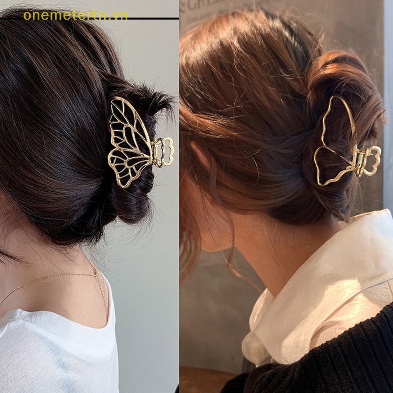 Kẹp Tóc Hình Bướm Bằng Kim Loại Màu Vàng Phong Cách Vintage Thanh Lịch