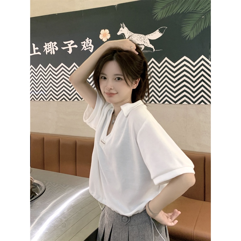 Áo Thun Polo Tay Ngắn Chất Liệu Cotton Phong Cách Hàn Quốc Thời Trang Cho Nữ