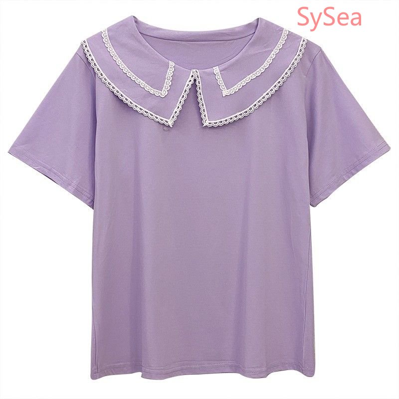 Áo Sơ Mi Ngắn Tay Dáng Rộng Phối Ren Phong Cách Hàn Quốc Dành Cho Nữ