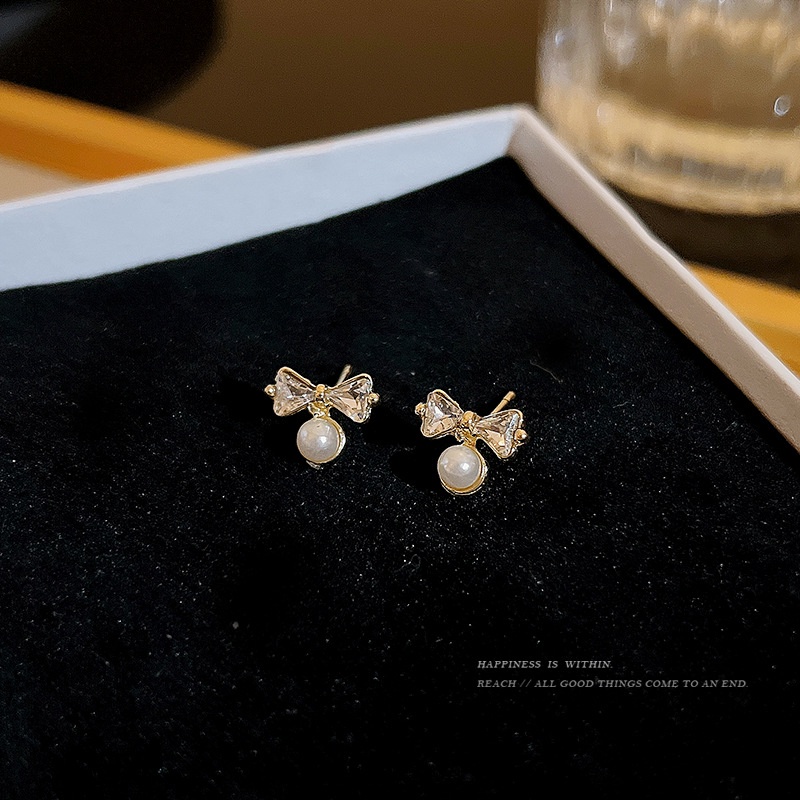 Khuyên Tai Nơ Đính Ngọc Trai Thiết Kế Đơn Giản