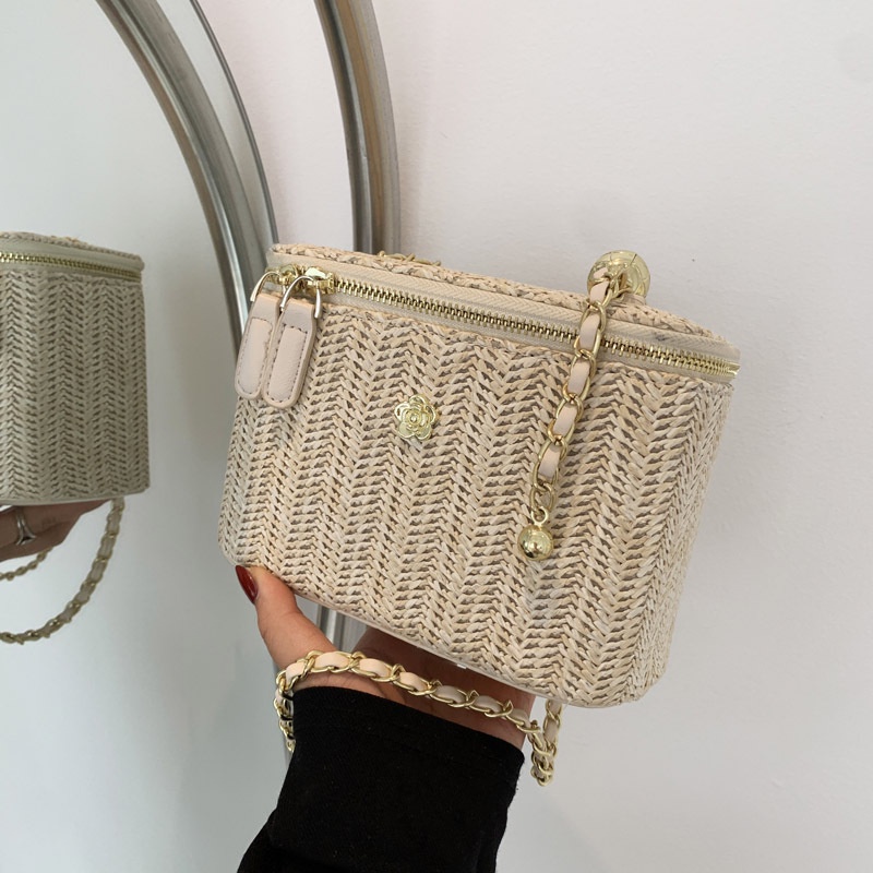 Túi Đeo Chéo Đan Lát Dáng Vuông Nhỏ Đựng Điện Thoại Phong Cách Bohemian Thời Trang Mùa Hè