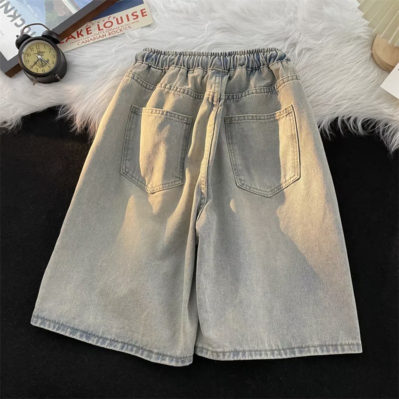 Quần Short Denim Dáng Rộng Phong Cách Retro Nhật Bản Cho Nam Giới