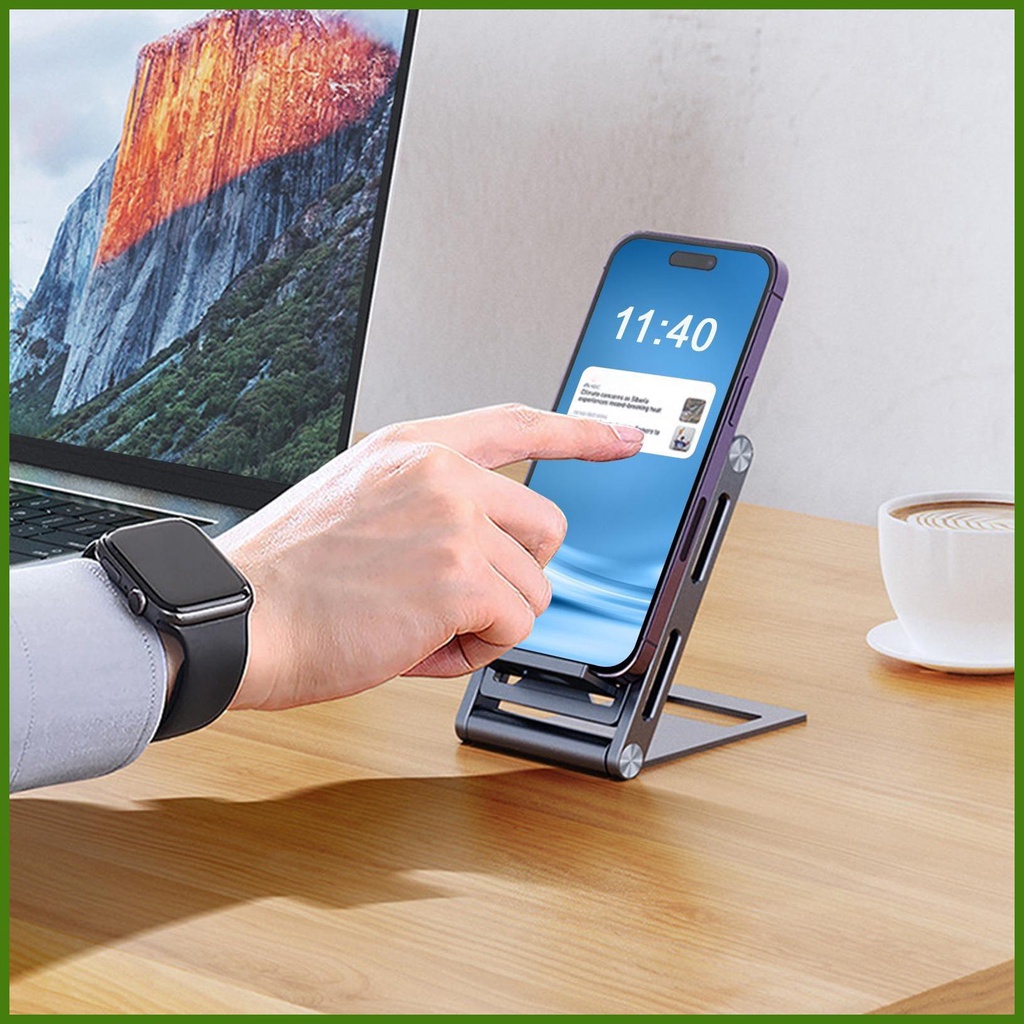 Giá Đỡ Điện Thoại Di Động Để Bàn Bằng Hợp Kim Nhôm Hai Lớp Chống Trượt