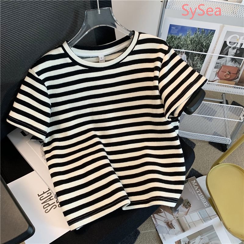 Áo Dệt Kim Kẻ Sọc Dáng Rộng Thời Trang Mùa Hè Hàn Quốc Cho Nữ