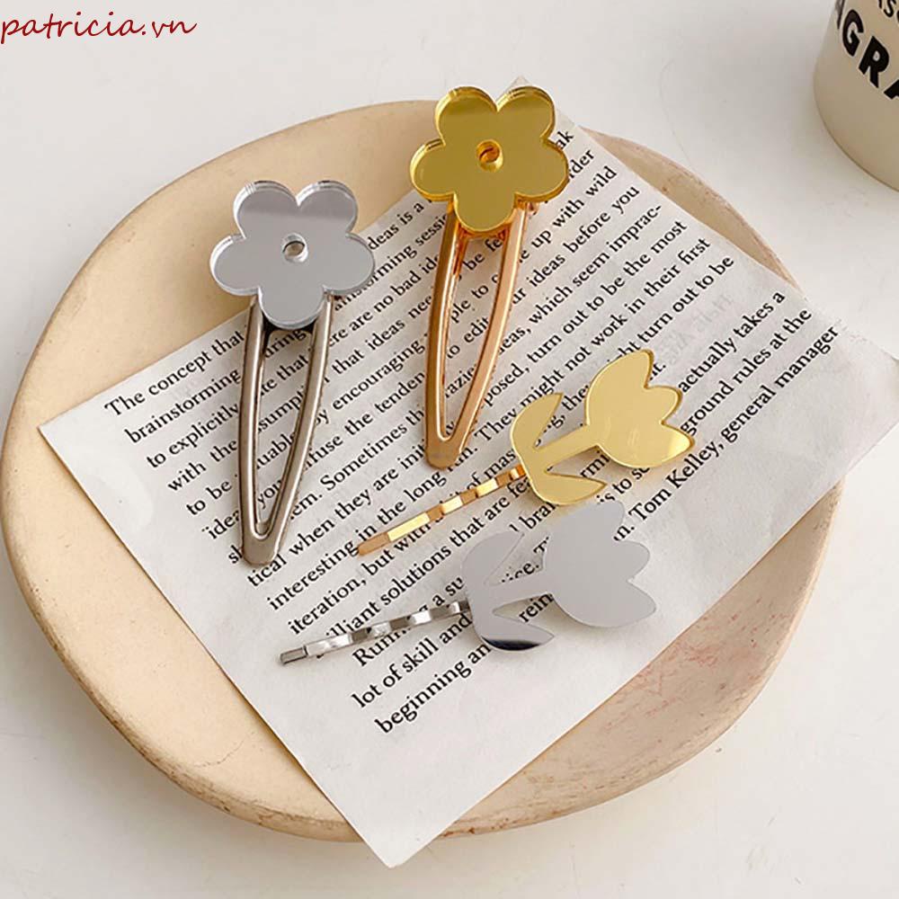 Kẹp Tóc Hình Hoa Tulip Tráng Gương Bằng Kim Loại Phong Cách Hàn Quốc Cho Nữ