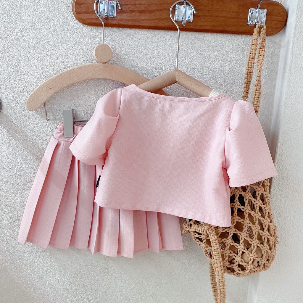 Set Áo Sơ Mi + Chân Váy Xếp Ly Thời Trang Mùa Hè Cho Bé Gái