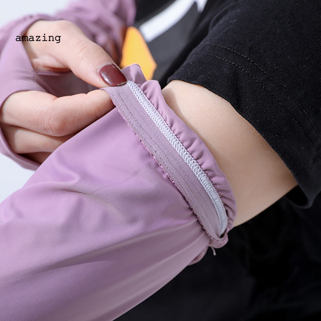 1 Đôi Găng Tay Chống Nắng Bằng Lụa Lạnh Màu Trơn Thiết Kế Lỗ Xỏ Ngón Tay Thời Trang Mùa Hè