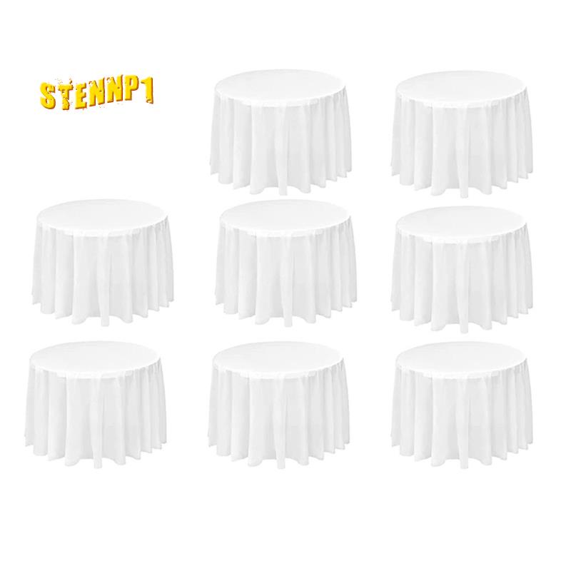 Bộ 8 Khăn Trải Bàn Tròn 84 Inch Bằng Nhựa PEVA Chống Thấm Nước Dùng Một Lần Màu Trắng