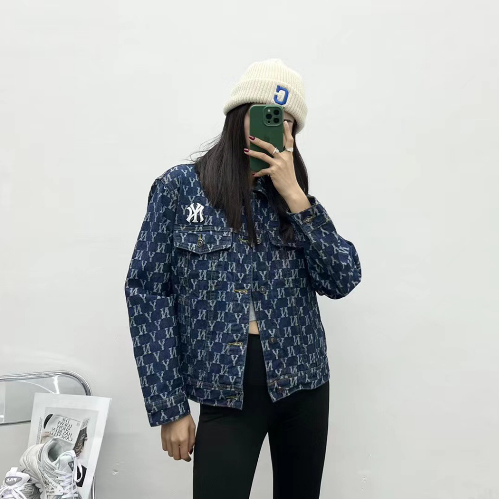 MLB 2023 full print washed blue denim jacket men's and women's casual jacket