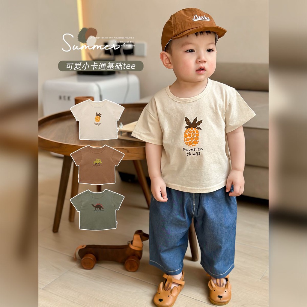 Áo Thun Tay Ngắn Dáng Rộng Họa Tiết Hoạt Hình Phong Cách Hàn Quốc Thời Trang Mùa Hè Cho Bé Trai