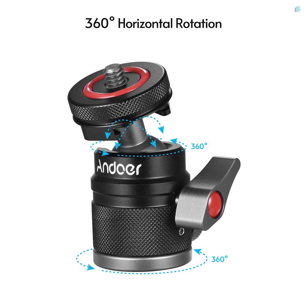 ANDOER Bộ Chuyển Đổi Đầu Bi Mini 3600 Độ Chuyên Dụng Cho Giày° Ốc Vít Hợp Kim Nhôm Xoay Được 1 / 4 Inch &amp; 3 / 8 Inch Gắn Màn Hình Máy Ảnh / Đèn LED / Micro