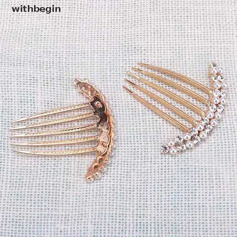 Lược Cài Tóc 5 Răng Đính Ngọc Trai Pha Lê Sang Trọng Cho Cô Dâu