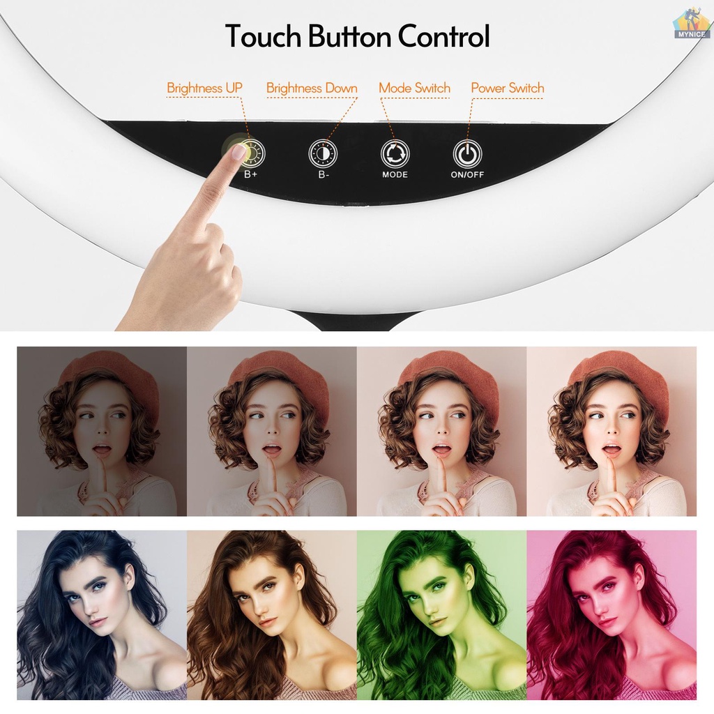 ANDOER Vòng Đèn LED 18 Inch RGB 2500K-8500K Cảm Ứng Điều Chỉnh Được + 190cm / 75in Kẹp Điện Thoại Linh Hoạt + Dây Điện Thoại