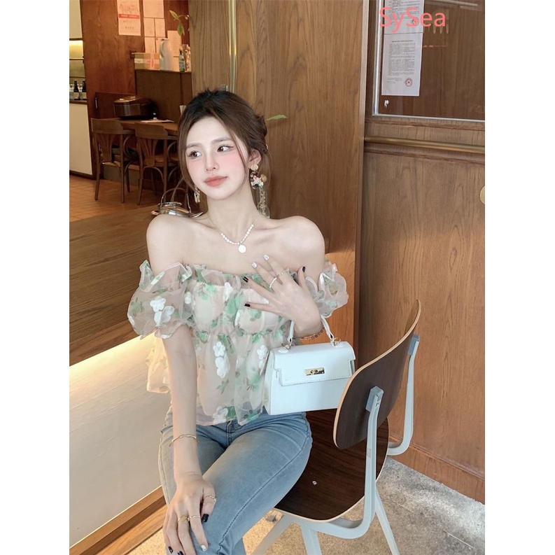 Áo Hoa Trễ Vai Phong Cách Hàn Quốc Xinh Xắn Cho Nữ