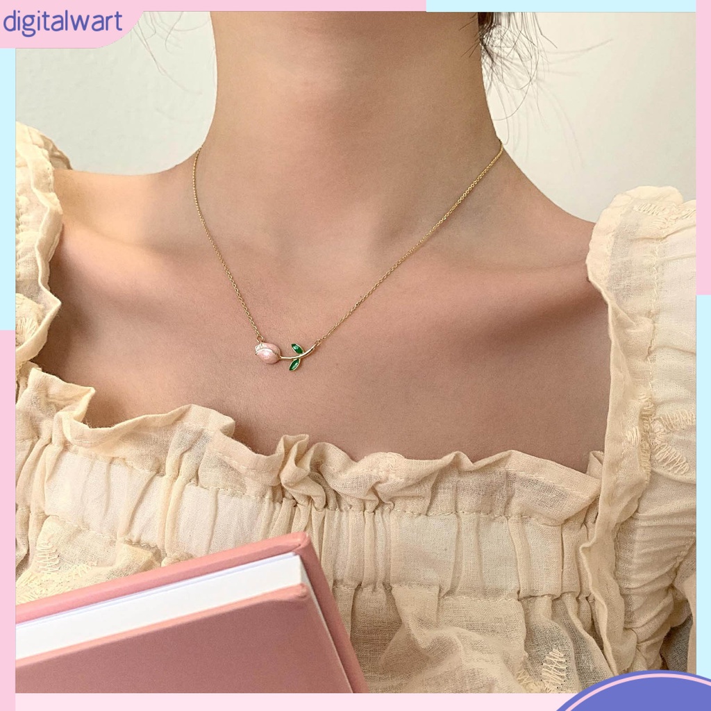 Vòng cổ Mặt Hình Hoa Tulip Đính Ngọc Trai Nhân Tạo Phong Cách Pháp Thanh Lịch