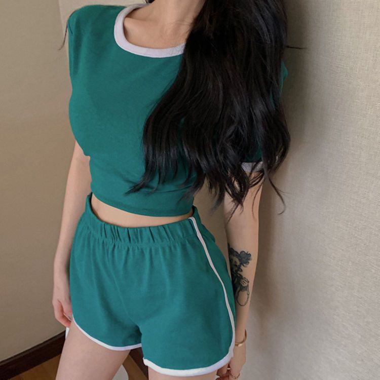 Set Áo baby tee Thun croptop Ngắn Tay + Quần Short Thể Thao Thời Trang Mùa Hè Cho Nữ