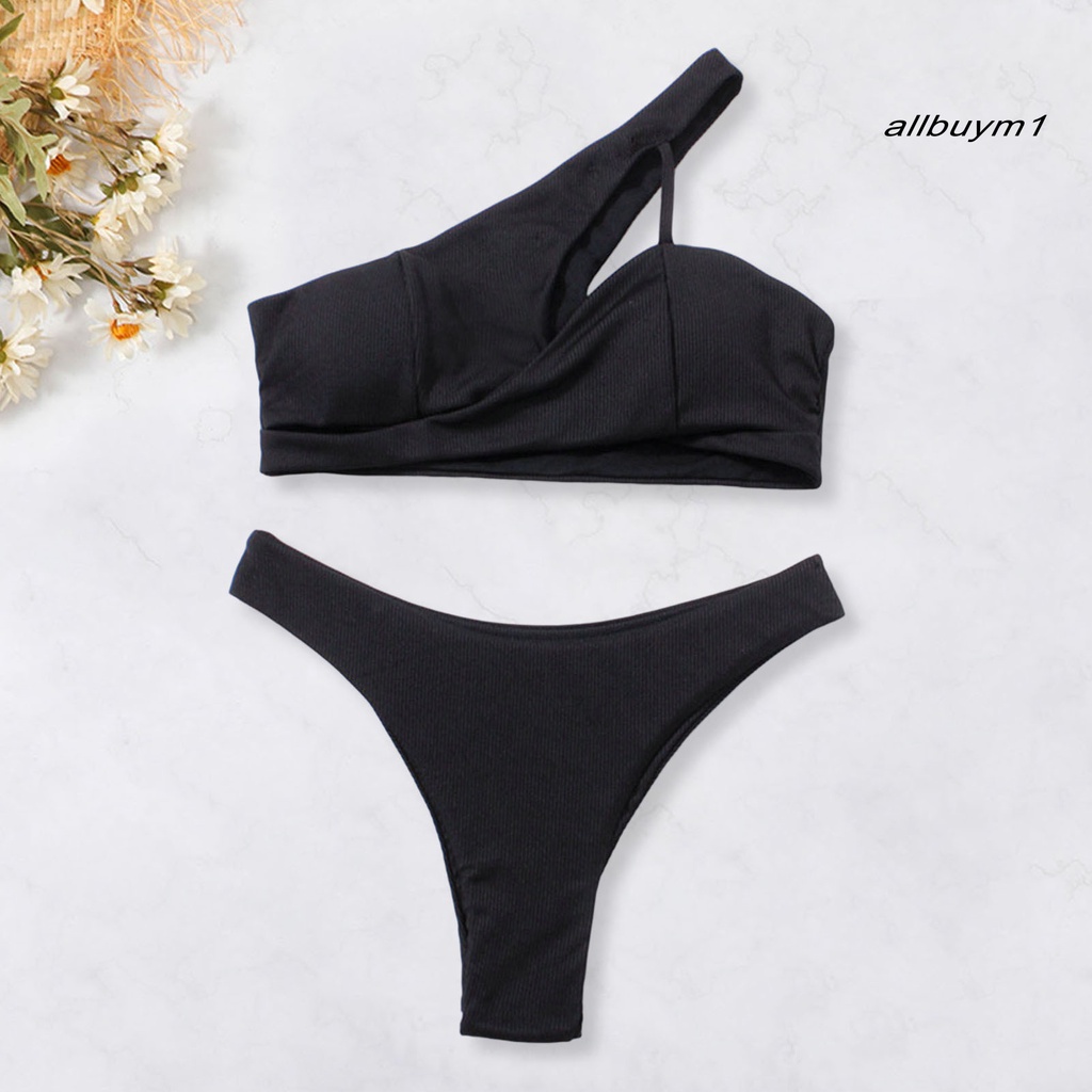 Bộ Đồ Bơi 2 Mảnh Lưng Cao Màu Trơn Mau Khô Thoải Mái Cho Nữ